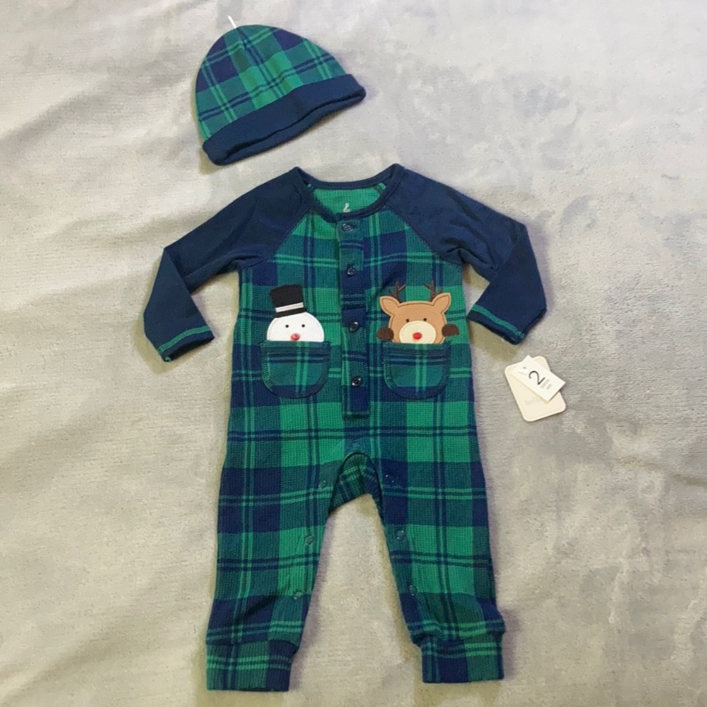 2Piece Set Holiday Outfit & Hat Snowman & Rudolph